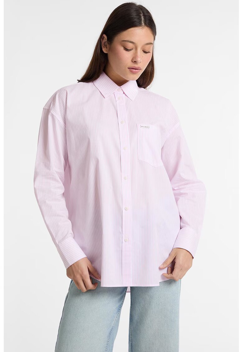 GUESS JEANS Памучна риза на райе - Пастелнорозов