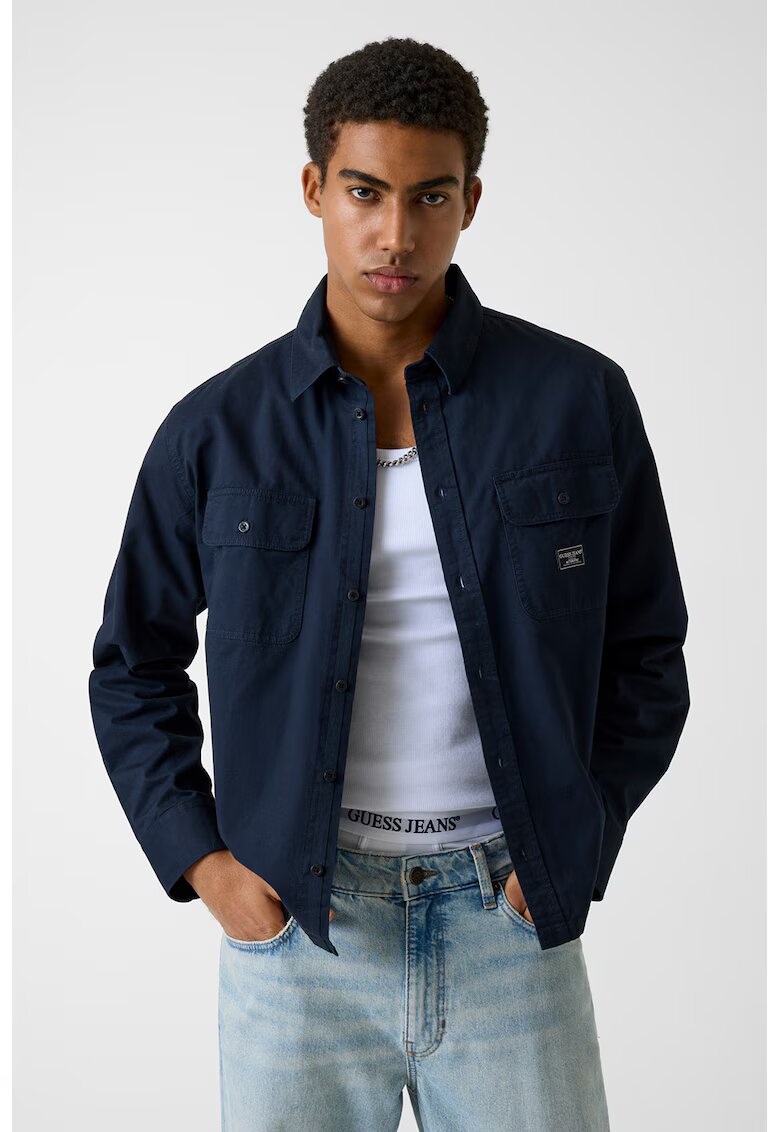 GUESS JEANS Памучна риза с джобове - Тъмносин