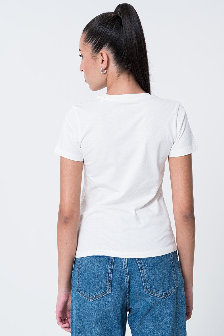 GUESS JEANS Памучна тениска с овално деколте Бял