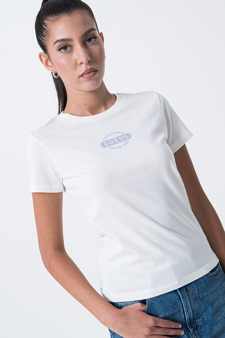 GUESS JEANS Памучна тениска с овално деколте Бял