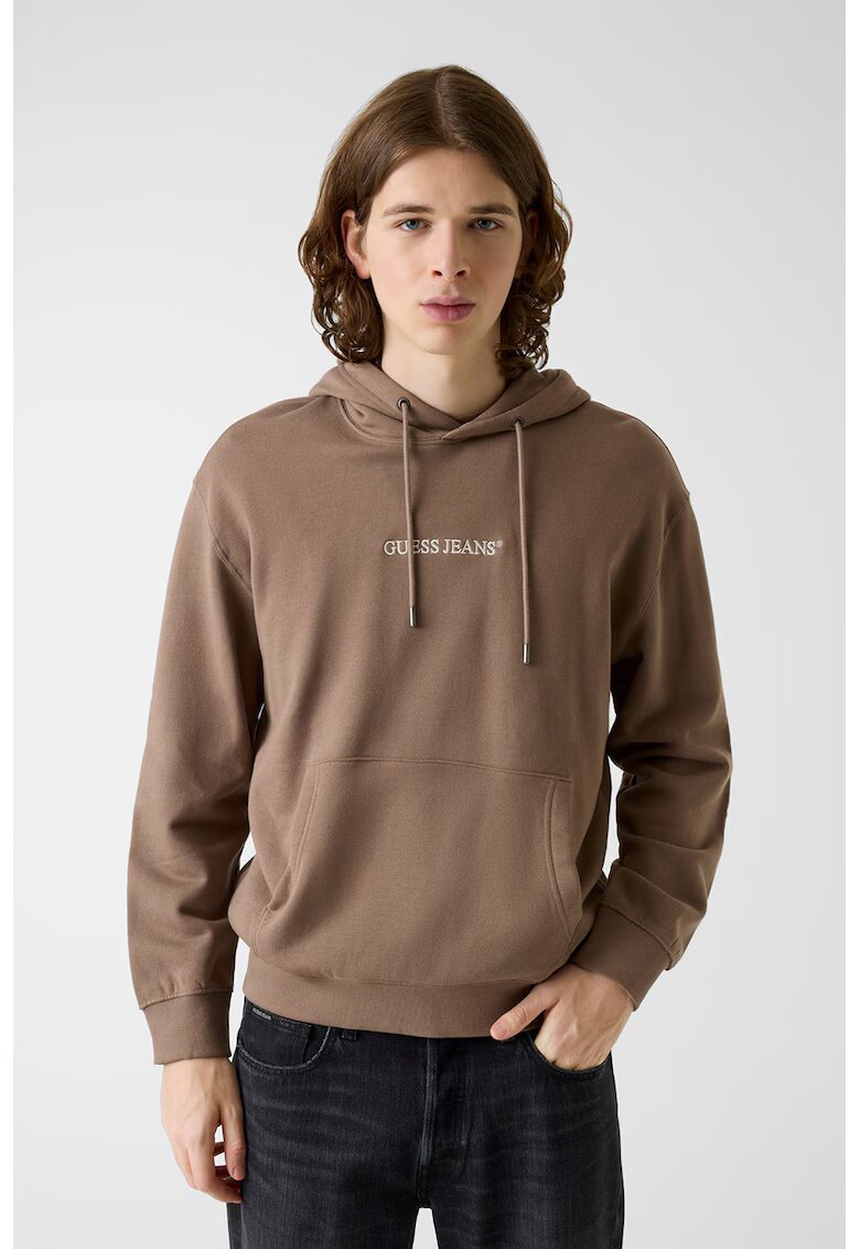 GUESS JEANS Памучно худи с лого - Светлокафяв