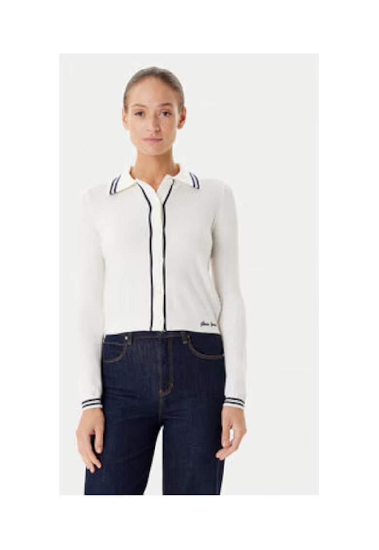 GUESS JEANS Плетена жилетка с копчета и контрастни райета