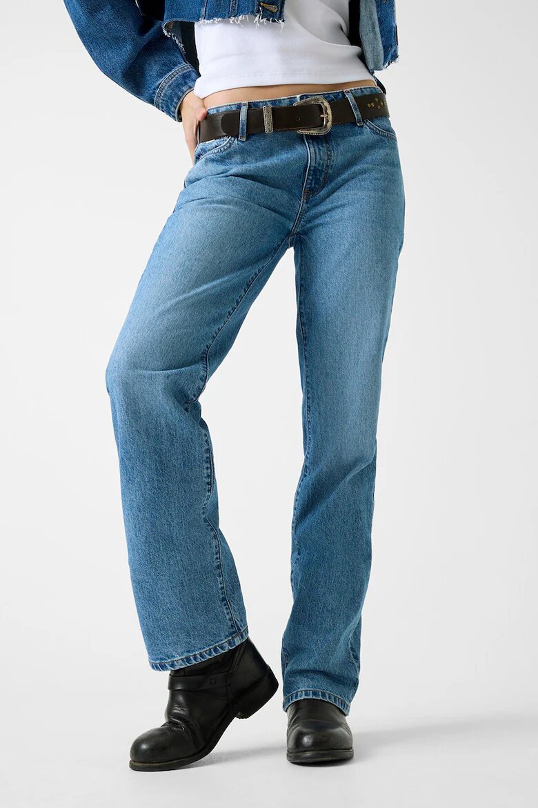 GUESS JEANS Прави дънки с миди талия Светлосин