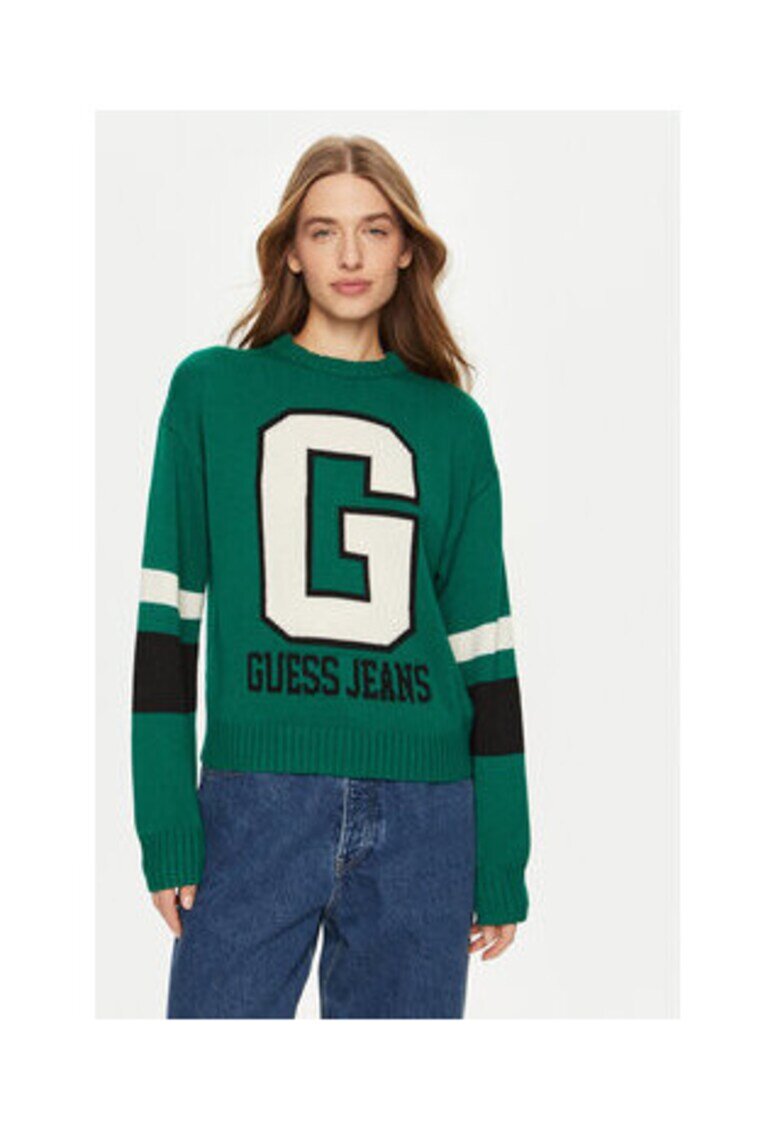 GUESS JEANS Пуловер с кръгло деколте от смесен памук
