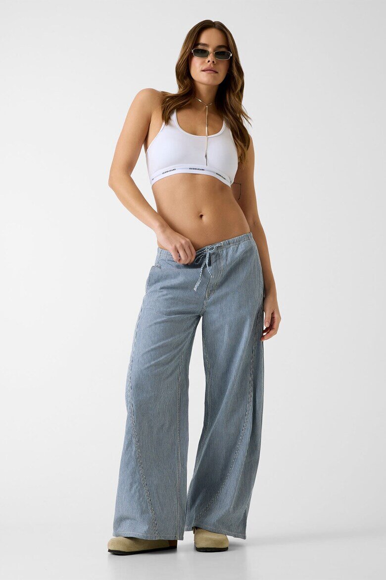 GUESS JEANS Раиран панталон с връзки Бял/Пастелносин