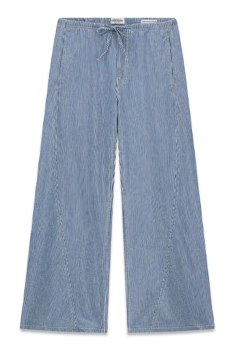 GUESS JEANS Раиран панталон с връзки Бял/Пастелносин