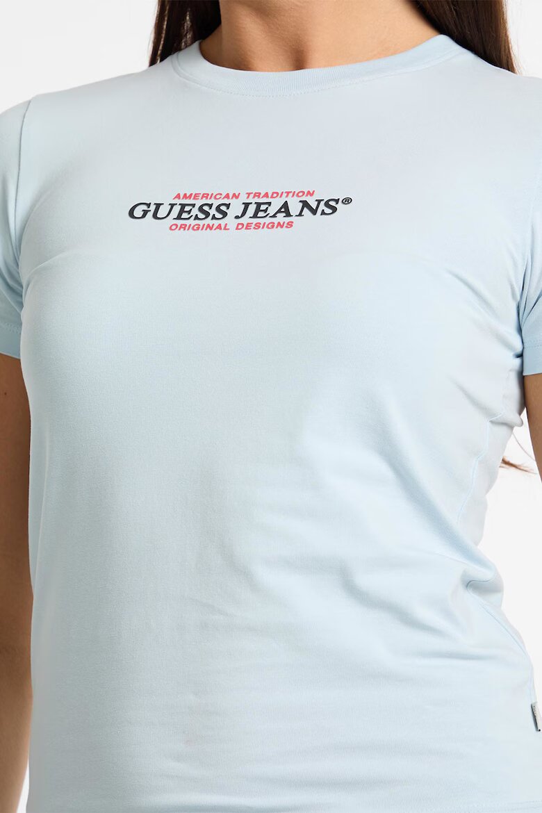 GUESS JEANS Слим тениска American Tradition Бледо синьо