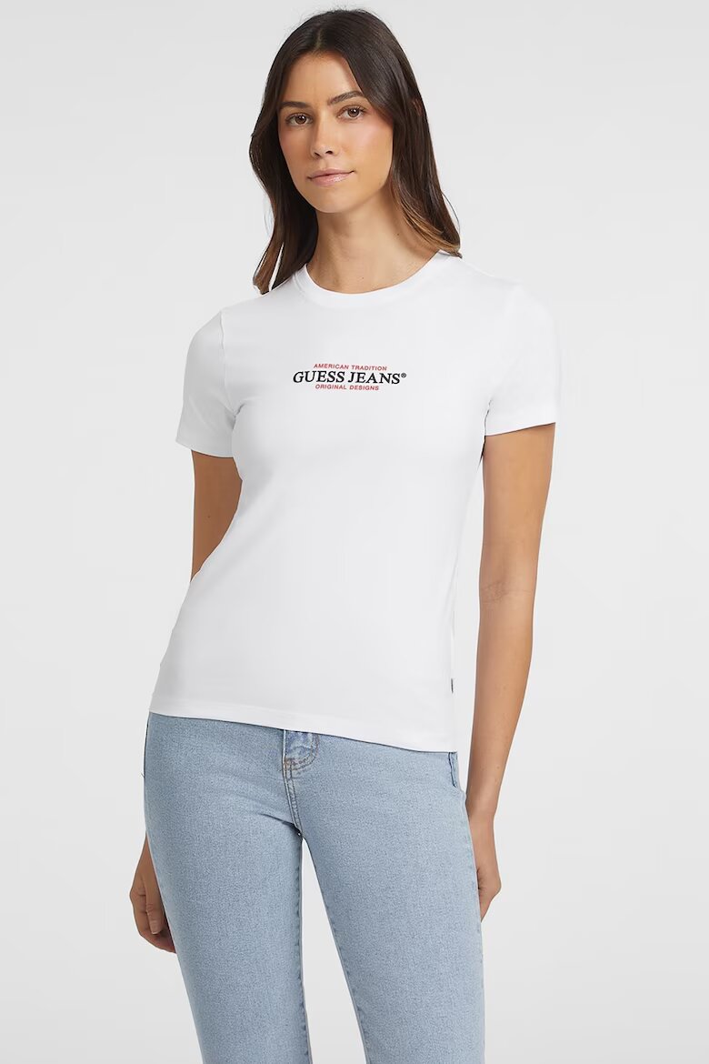 GUESS JEANS Слим тениска American Tradition Червен/Черен/Бял