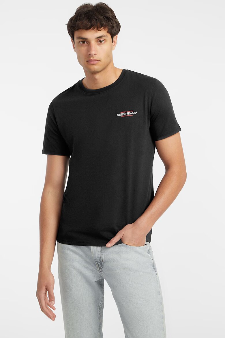 GUESS JEANS Слим тениска с овално деколте Червен/Бял/Черен