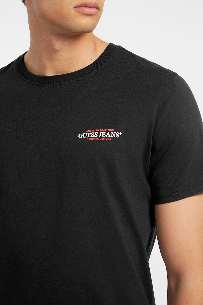 GUESS JEANS Слим тениска с овално деколте Червен/Бял/Черен