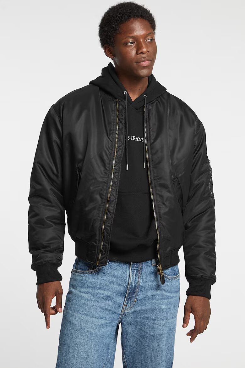 GUESS JEANS Стандартно яке с цип Черен