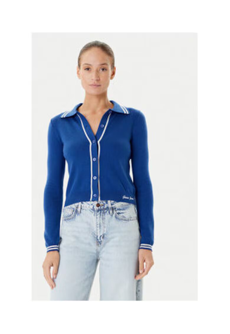 GUESS JEANS Тънко плетена жилетка с копчета и контрастни райета