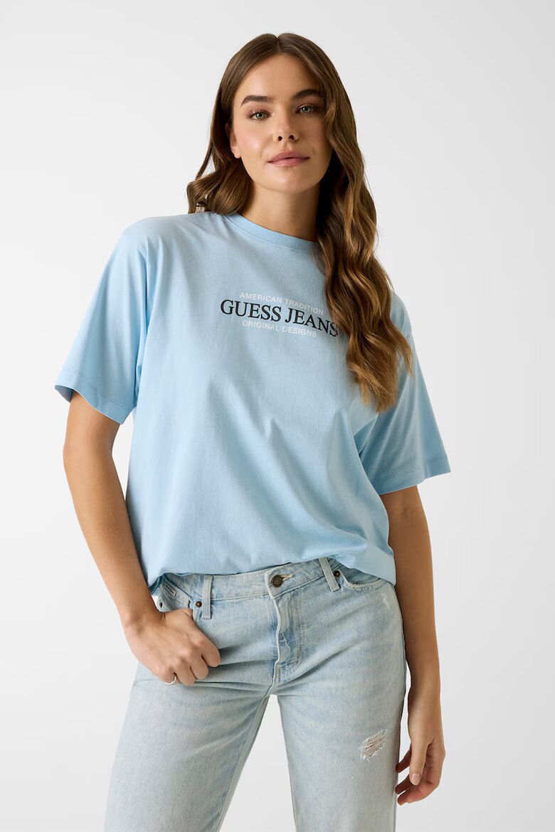 GUESS JEANS Тениска с овално деколте и лого