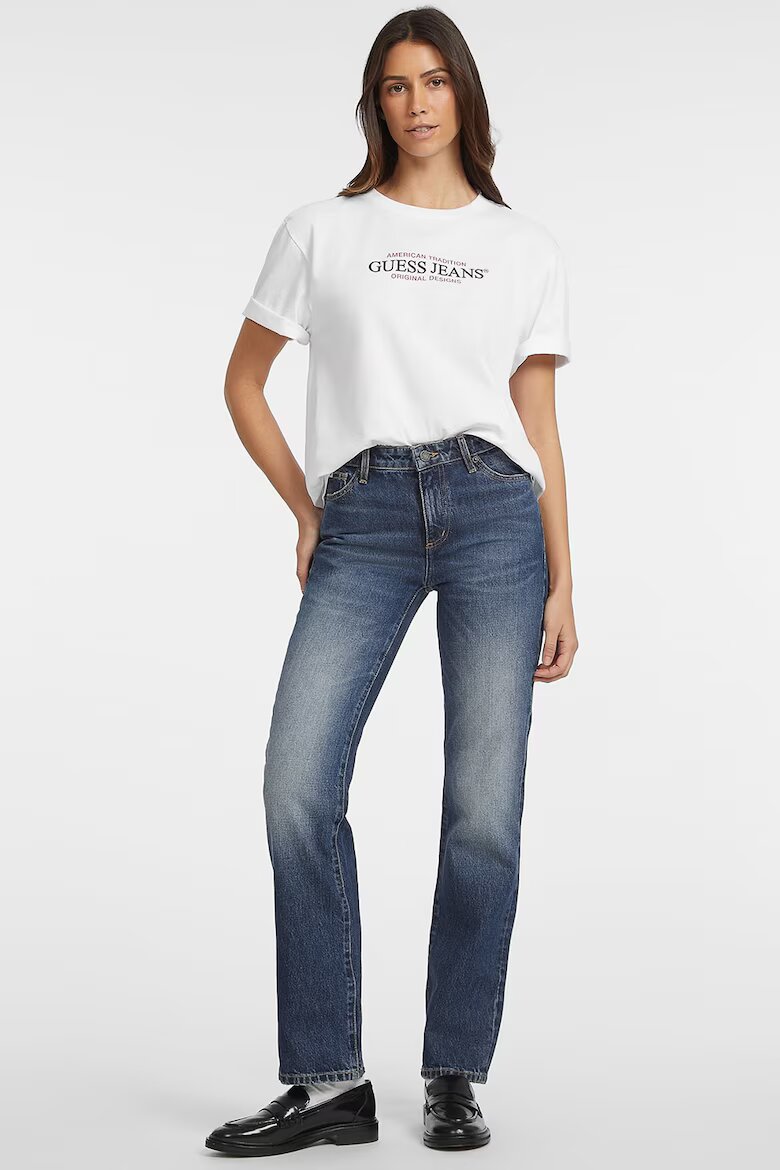 GUESS JEANS Тениска с овално деколте и лого Червен/Черен/Бял