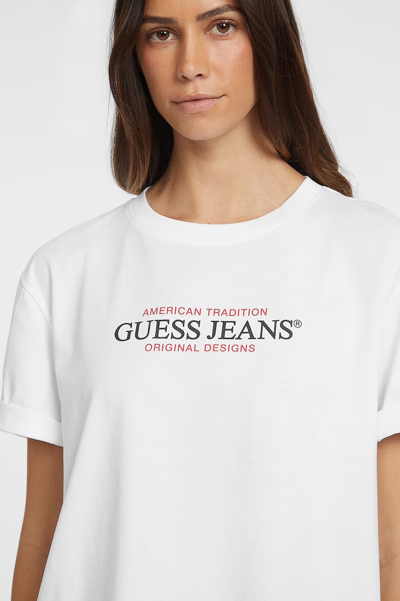 GUESS JEANS Тениска с овално деколте и лого Червен/Черен/Бял