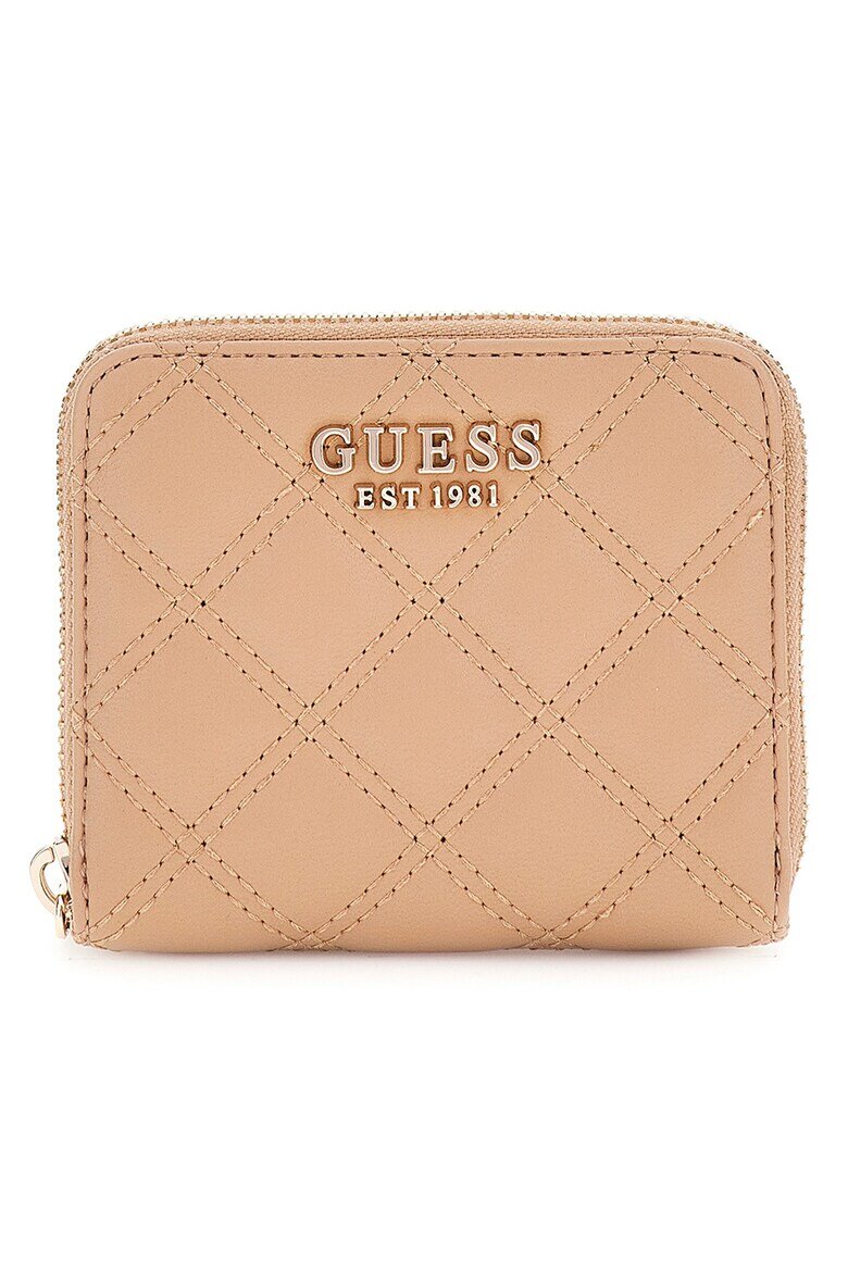 GUESS Капитониран портфейл от еко кожа с лого Бежов