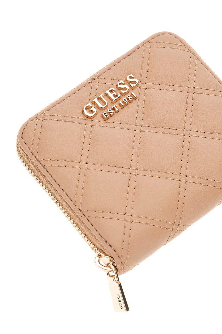 GUESS Капитониран портфейл от еко кожа с лого Бежов
