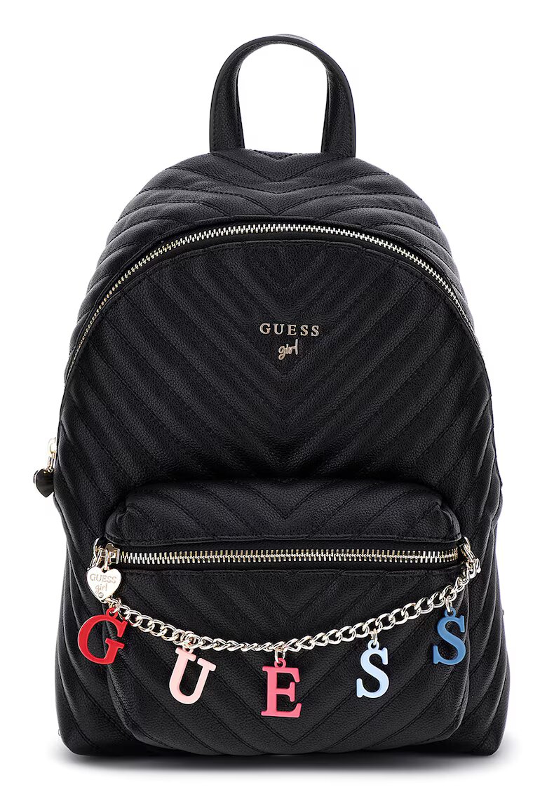 GUESS Капитонирана раница от еко кожа с декоративна верижка - Черен