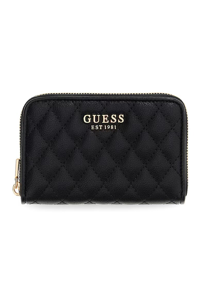 GUESS Капитонирано портмоне Atabey с цип Черен
