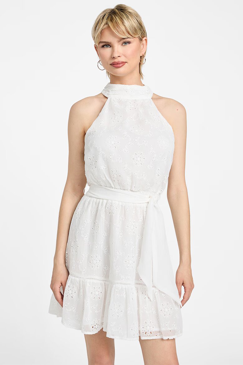 GUESS Къса рокля с бродерии Мръснобял
