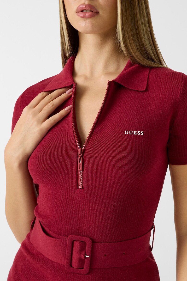 GUESS Къса рокля с яка Тъмночервен