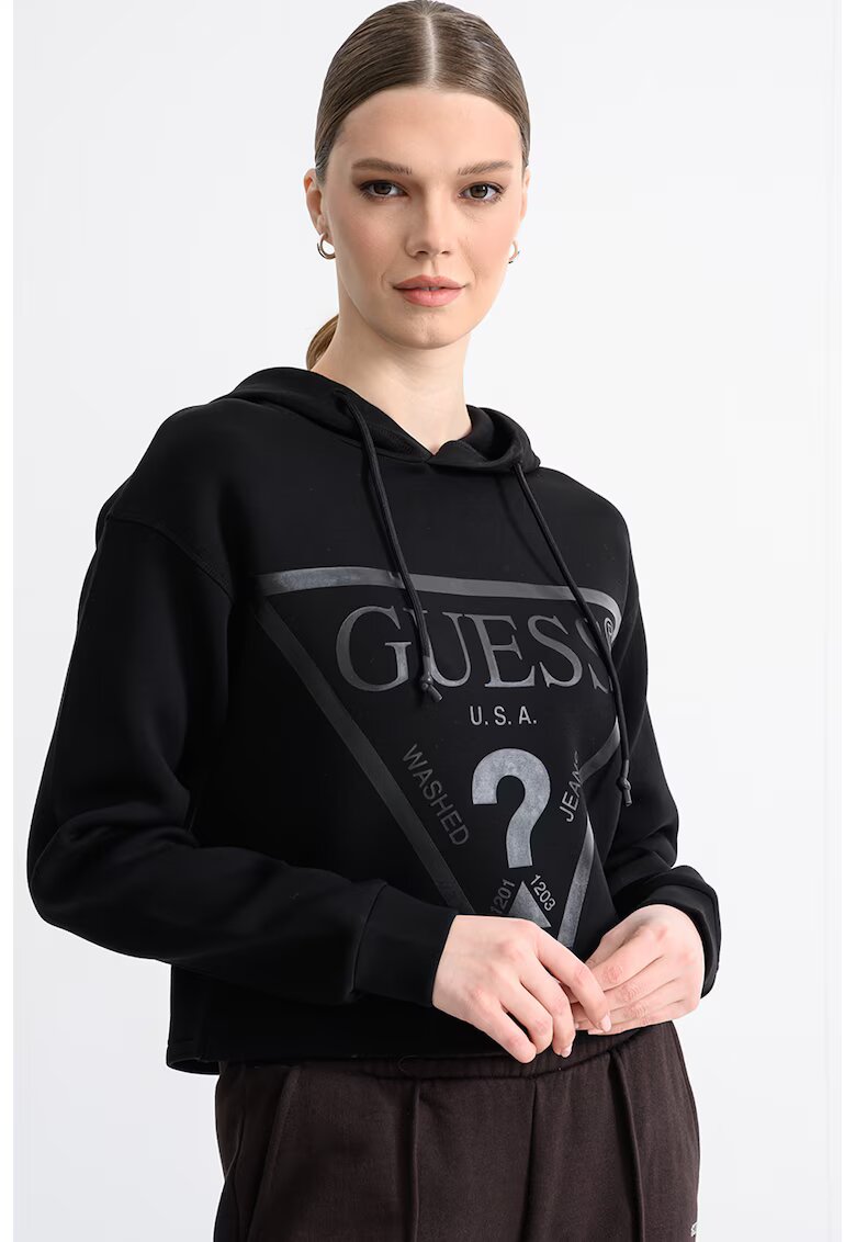 GUESS Късо худи с лого - Черен