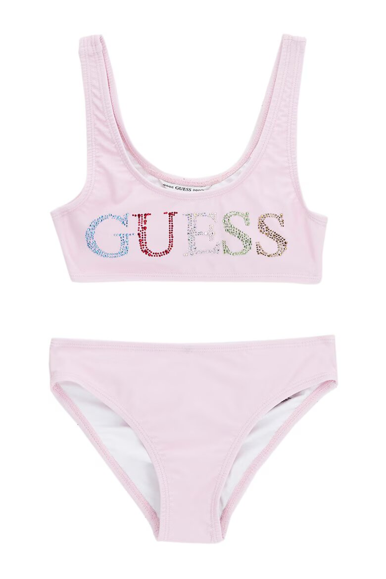 GUESS KIDS Бански от две части с лого от декоративни камъни Бледо розово