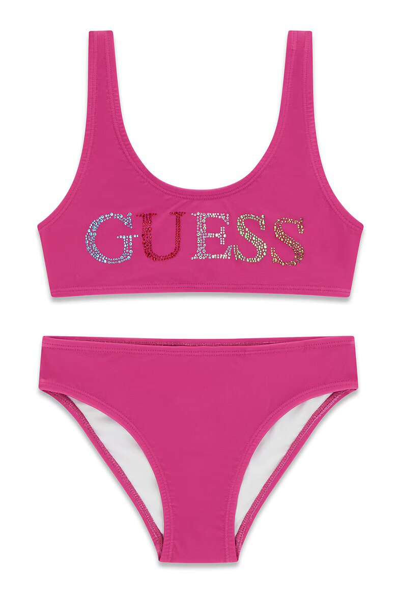 GUESS KIDS Бански от две части с лого от декоративни камъни Фуксия