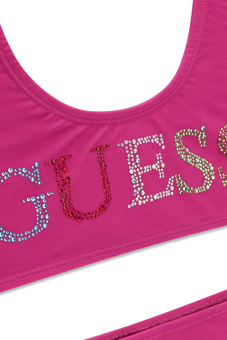 GUESS KIDS Бански от две части с лого от декоративни камъни Фуксия