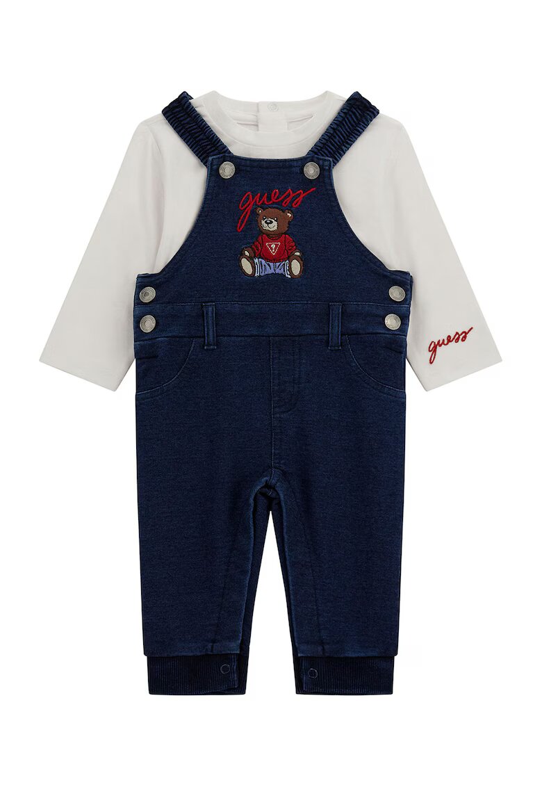 GUESS KIDS Блуза и гащеризон с лого - 2 части - Червен/Мръснобял/Тъмносин