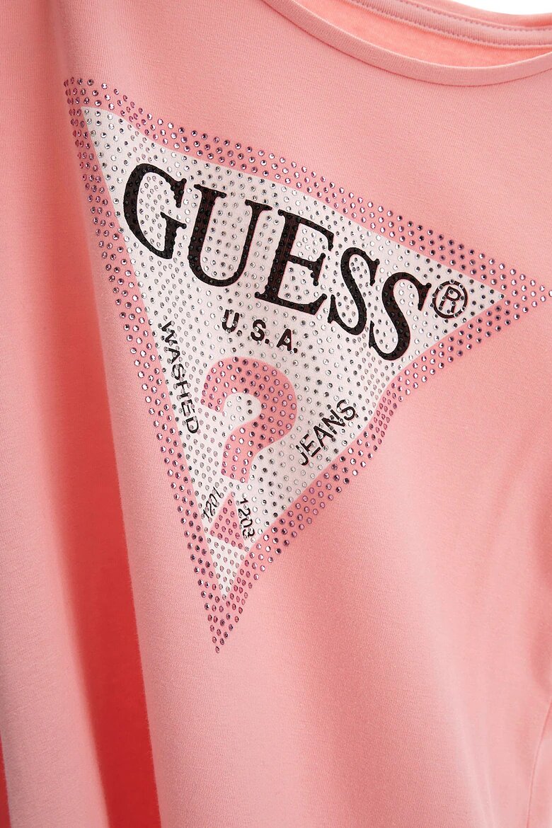 GUESS KIDS Блуза с декоративни камъни и лого Розова сьомга