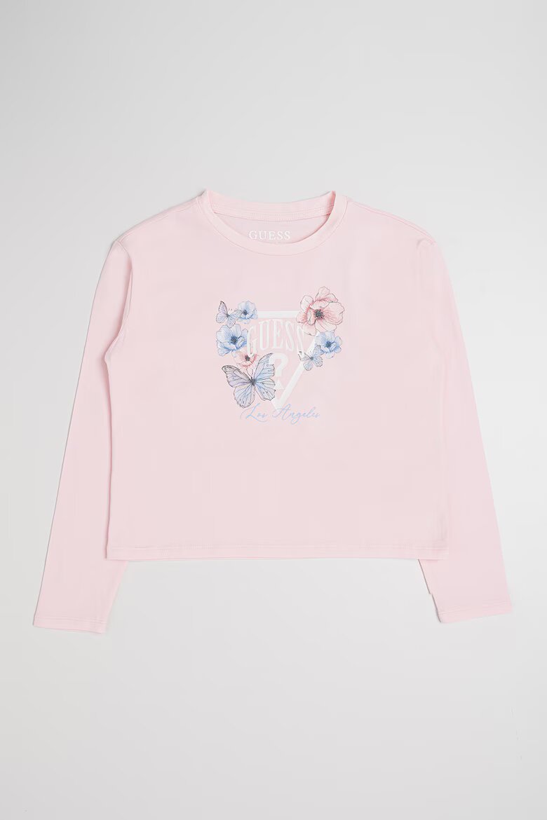 GUESS KIDS Блуза с лого и флорална шарка Светлорозов