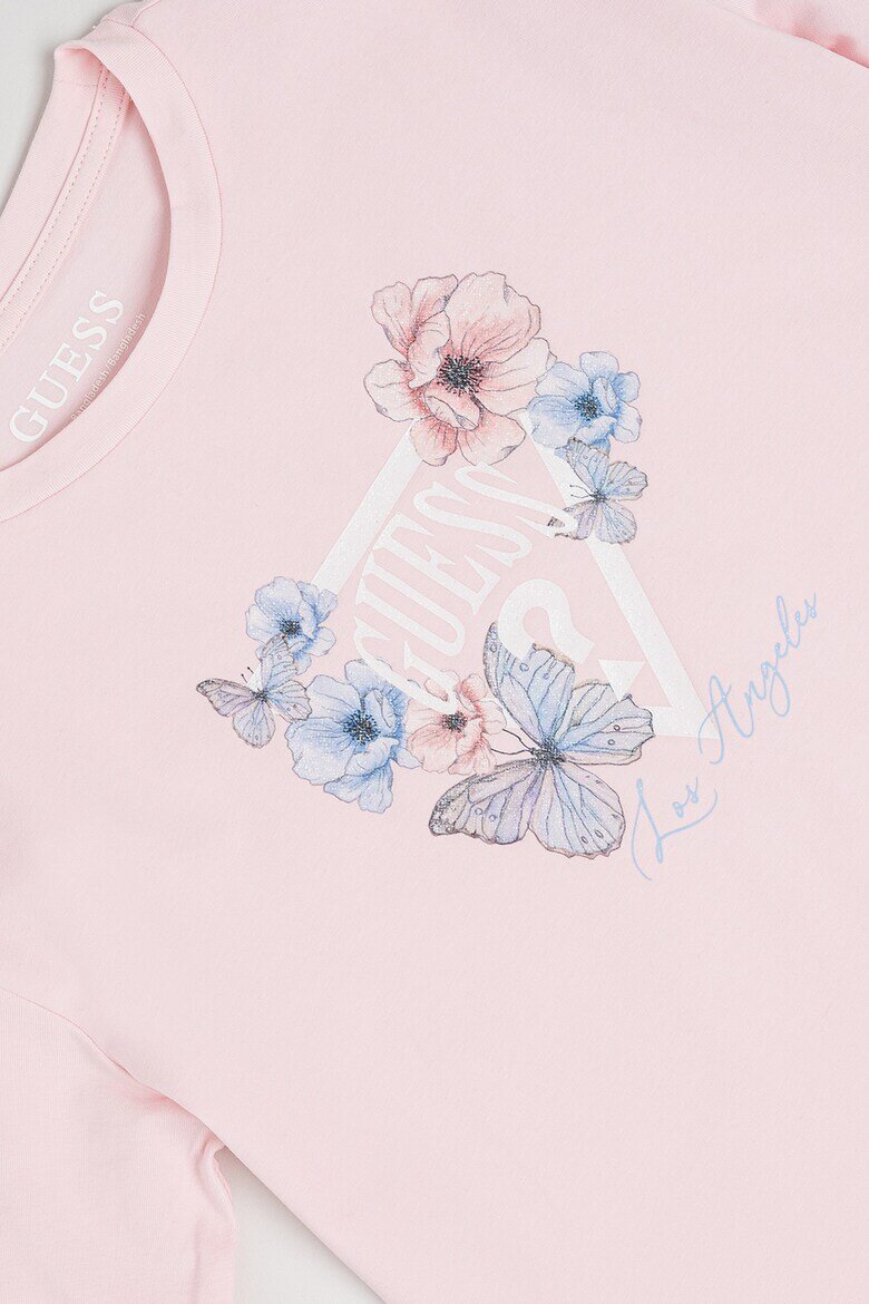 GUESS KIDS Блуза с лого и флорална шарка Светлорозов