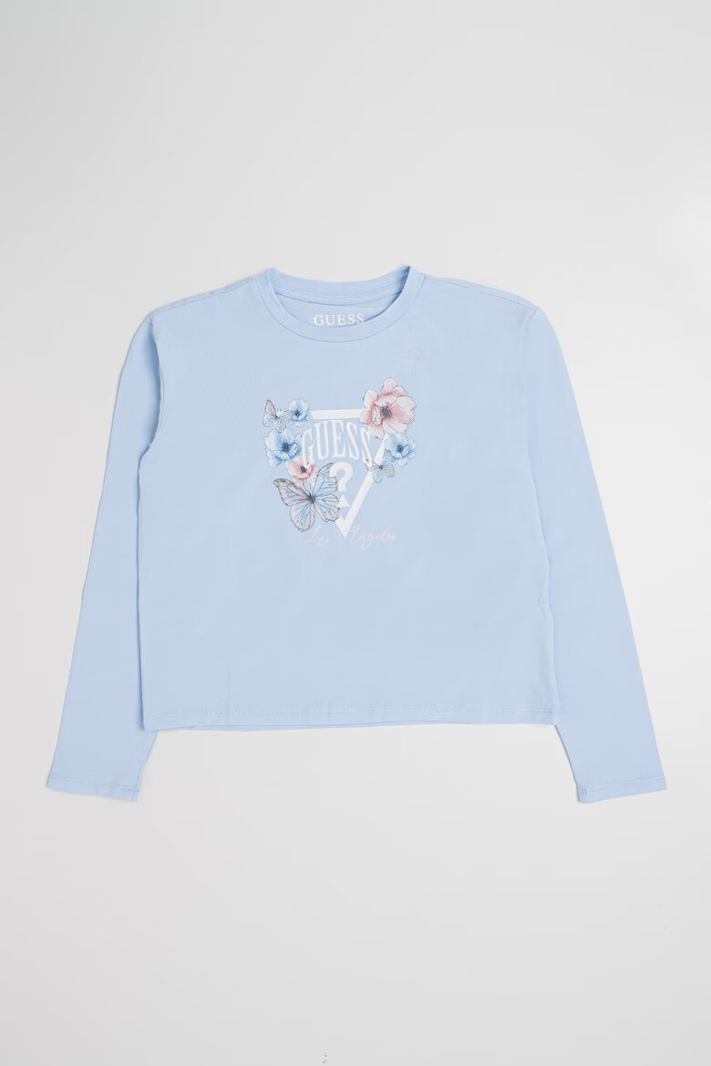 GUESS KIDS Блуза с лого и флорална шарка Светлосин