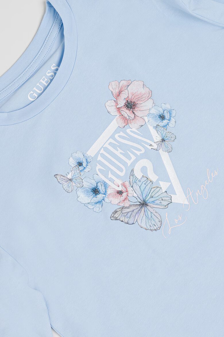 GUESS KIDS Блуза с лого и флорална шарка Светлосин
