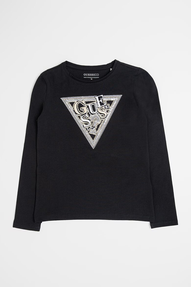GUESS KIDS Блуза с лого от пайети Черен