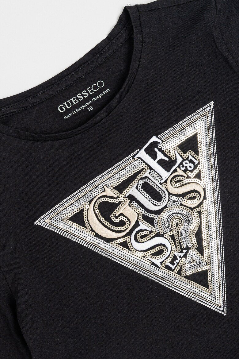GUESS KIDS Блуза с лого от пайети Черен