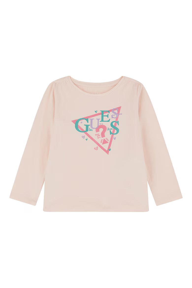 GUESS KIDS Блуза с овално деколте и лого Праскова