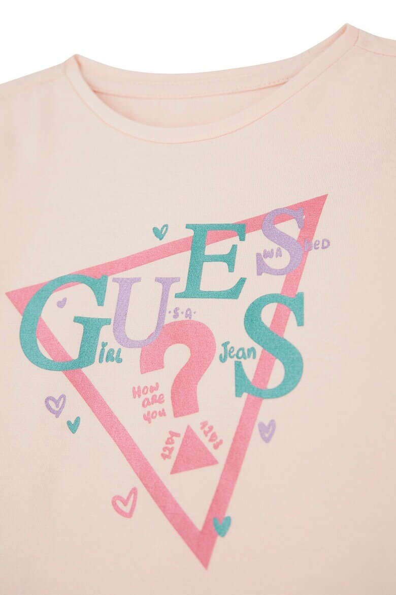 GUESS KIDS Блуза с овално деколте и лого Праскова