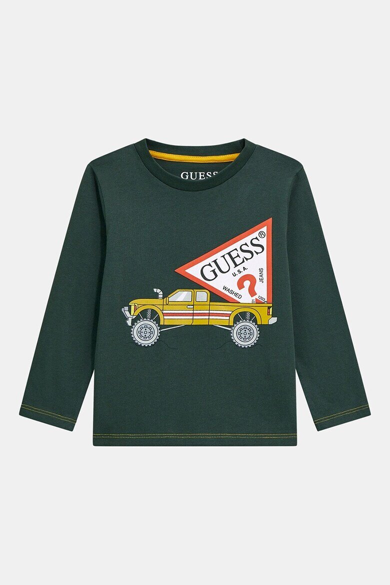 GUESS KIDS Блуза с овално деколте и лого Шафраново жълто/Тъмнозелен/Бял