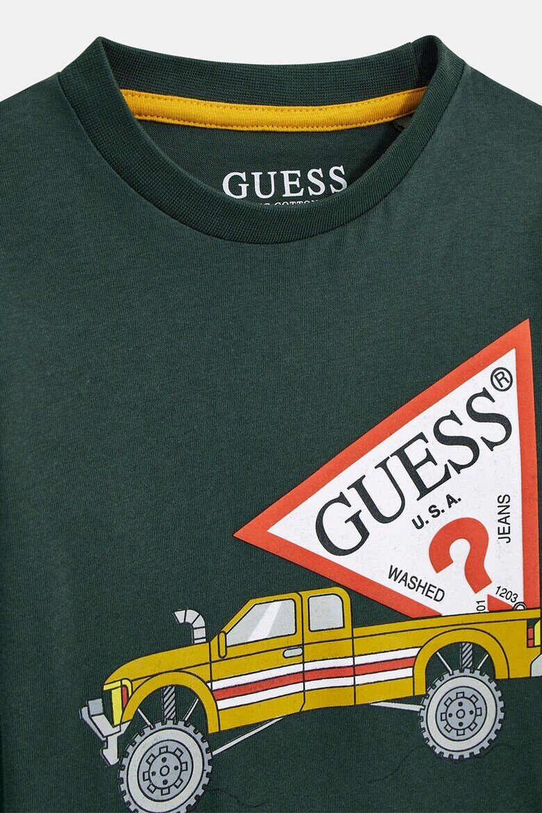 GUESS KIDS Блуза с овално деколте и лого Шафраново жълто/Тъмнозелен/Бял