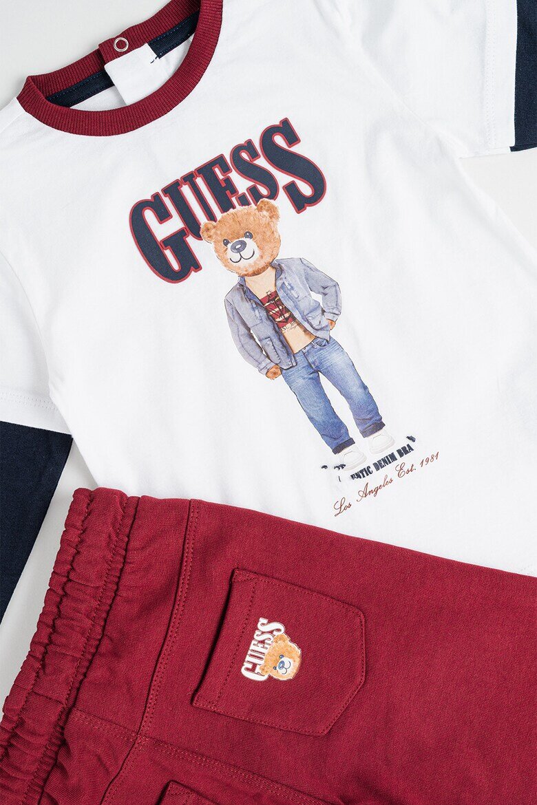 GUESS KIDS Блуза с принт и панталон - 2 части Бял/Бордо/Тъмносин
