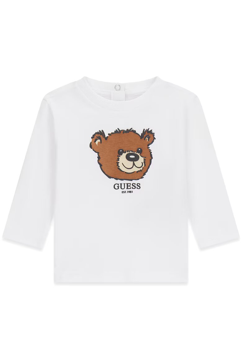 GUESS KIDS Блуза с шарка на плюшено мече и овално деколте Черен/Кафяв/Бял
