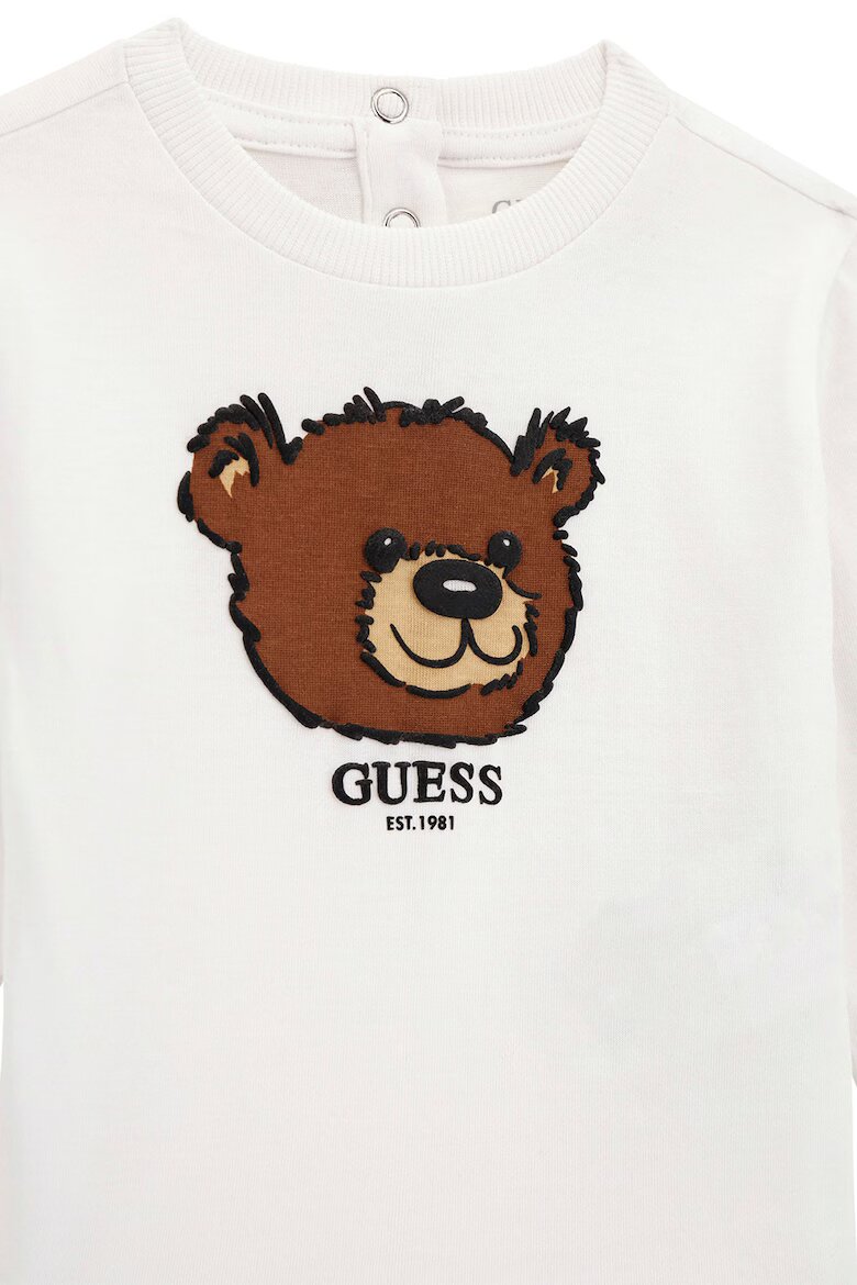GUESS KIDS Блуза с шарка на плюшено мече и овално деколте Черен/Кафяв/Бял