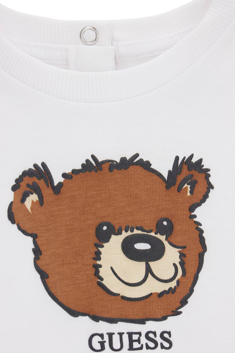 GUESS KIDS Блуза с шарка на плюшено мече и овално деколте Черен/Кафяв/Бял