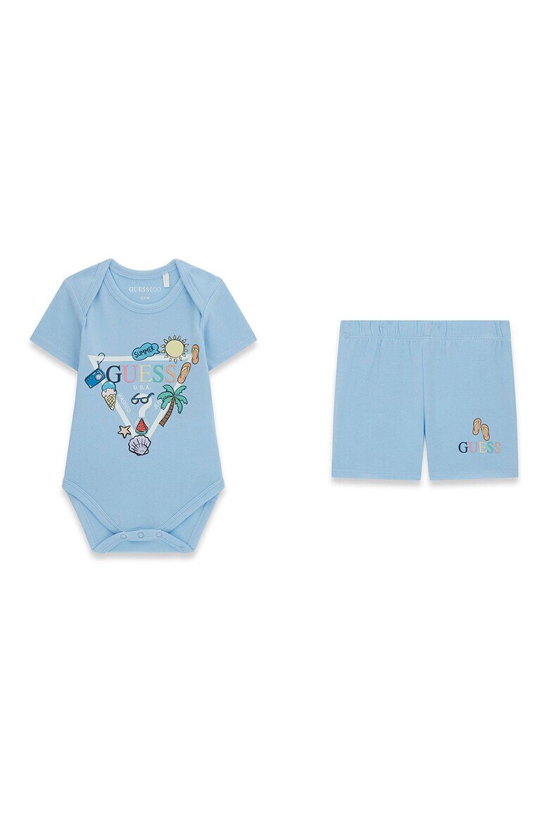 GUESS KIDS Боди с къс ръкав и къс панталон Бял/Небесносин
