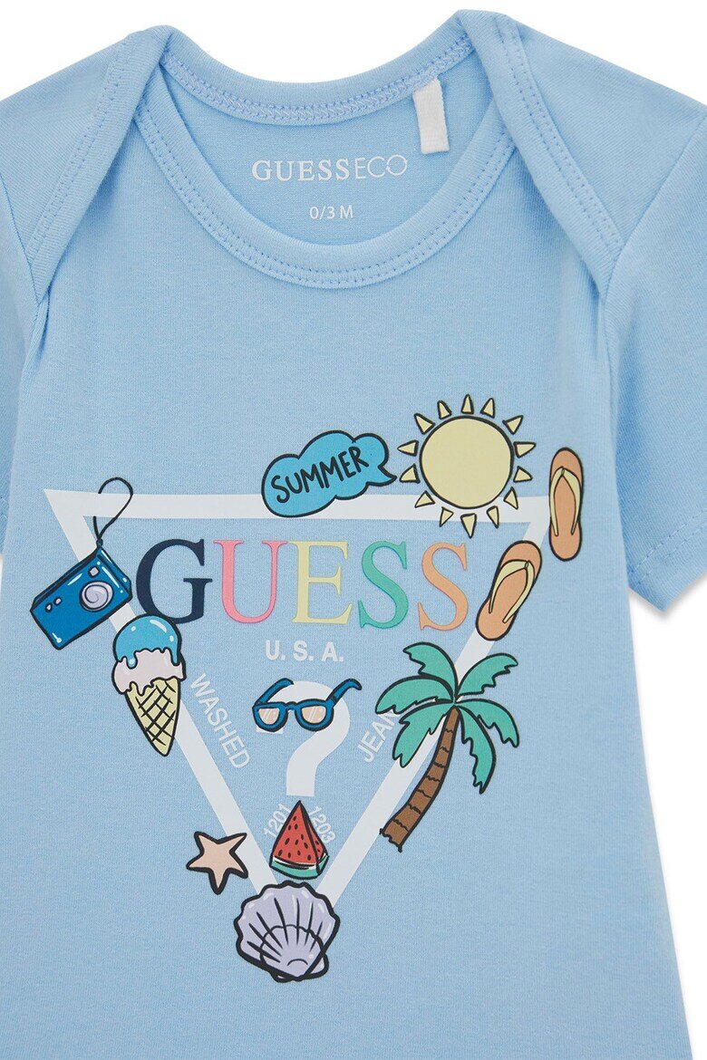 GUESS KIDS Боди с къс ръкав и къс панталон Бял/Небесносин