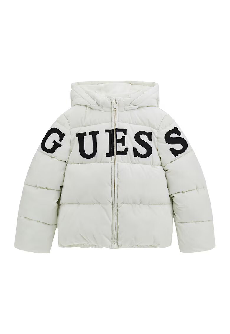 GUESS KIDS Дълго зимно яке с шарка - Черен/Мръснобял