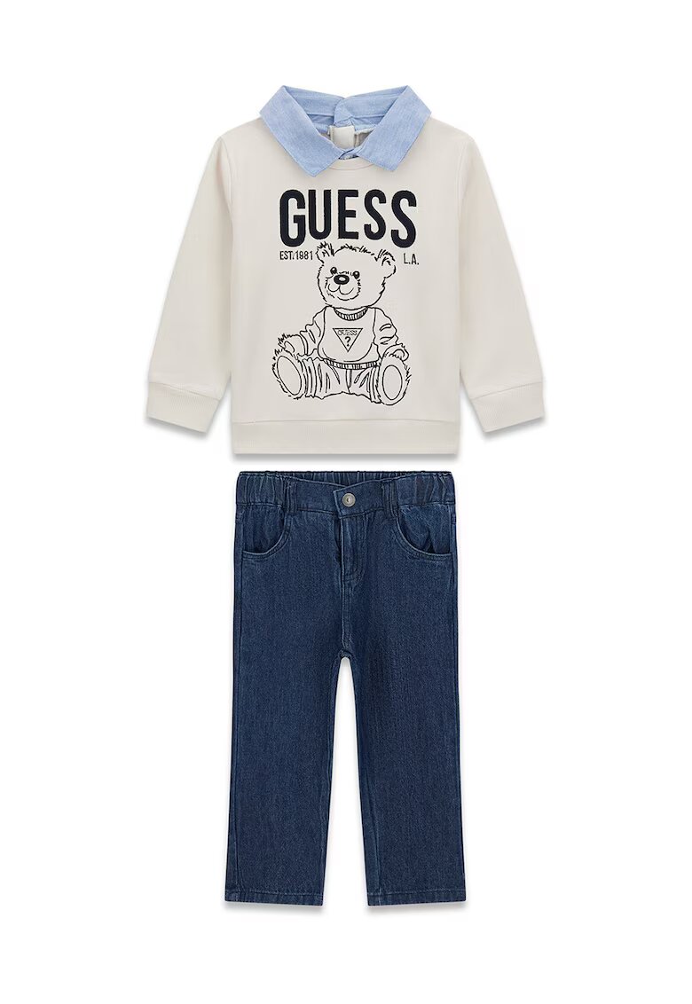 GUESS KIDS Десениран суитшърт и дънки - 2 части - Слонова кост/Тъмносин