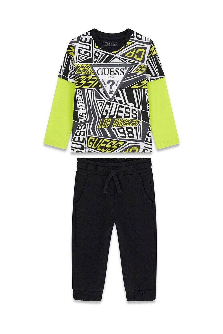 GUESS KIDS Десенирана блуза и спортен панталон - 2 части Черен/Лайм зелено